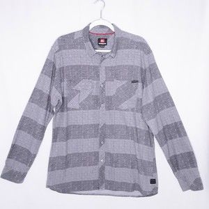 Quiksilver Shirt Mens Button Front Two Tone Gray Check & Stripes Size Large